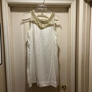 Maeve White Dress with Gold Embellishments